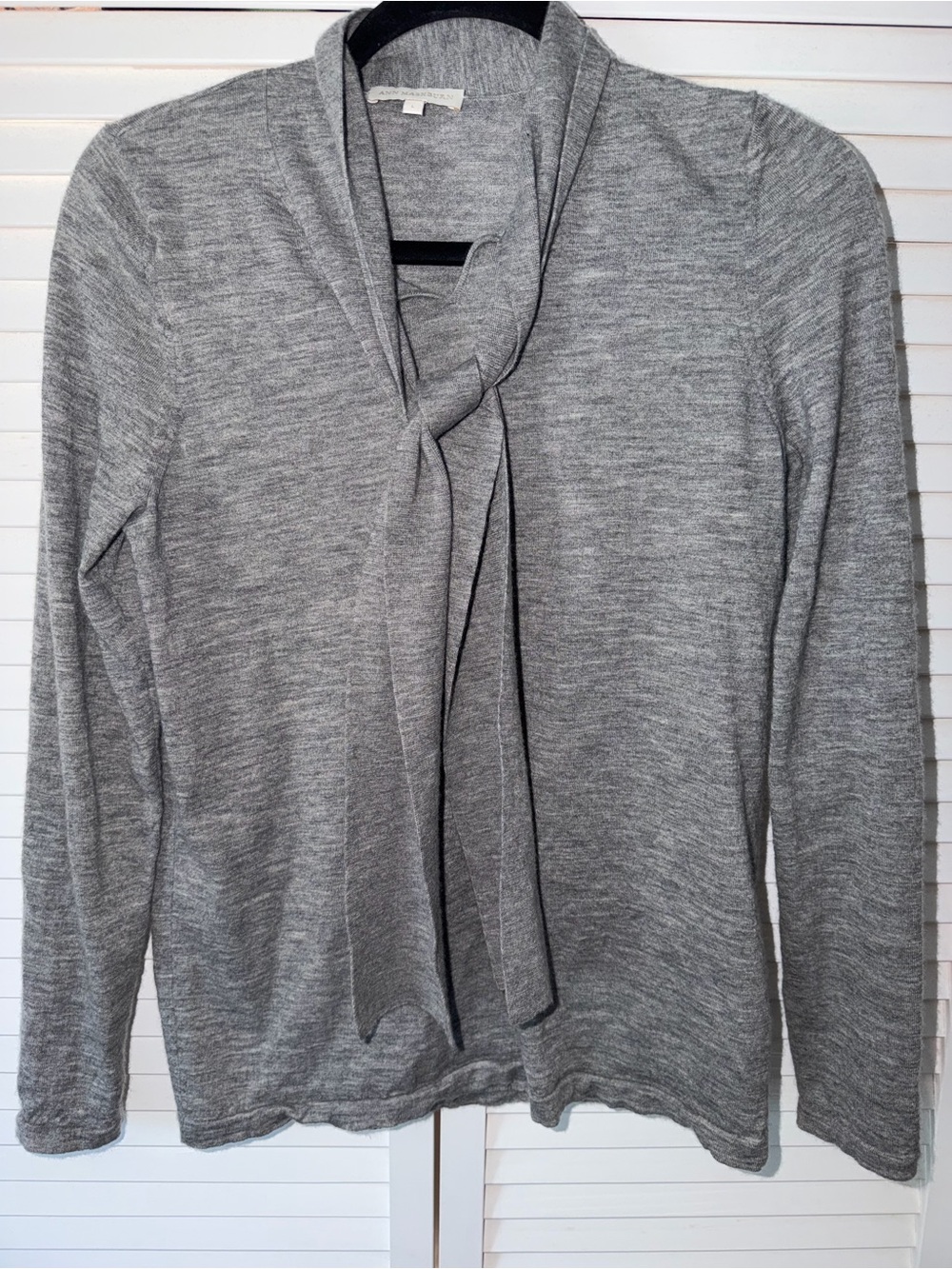 ANN MASHBURN Gray Tie-Neck Crew Sweater 100% Cashmere Size L